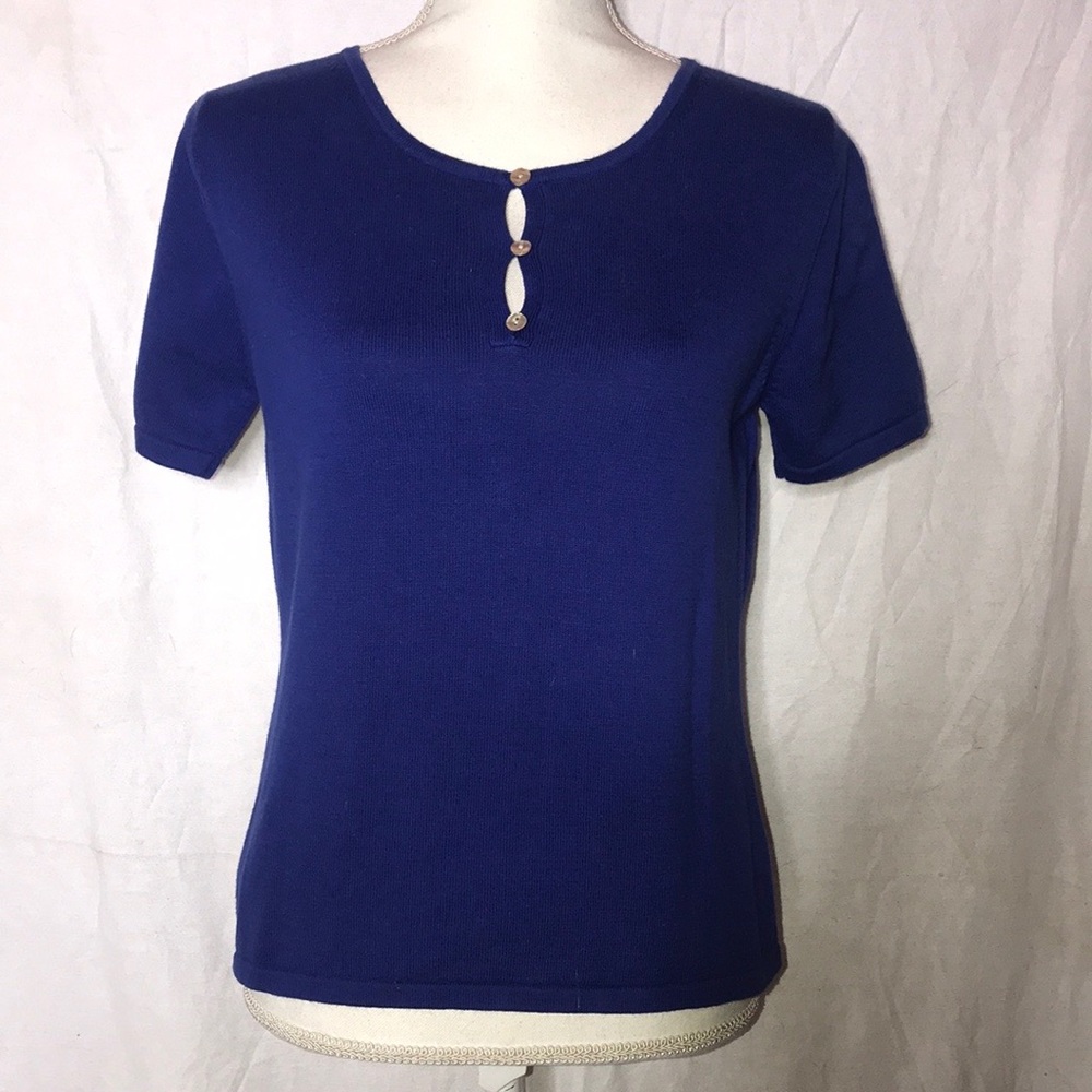 Blue Three Button Blouse, Euc, Medium - image 1